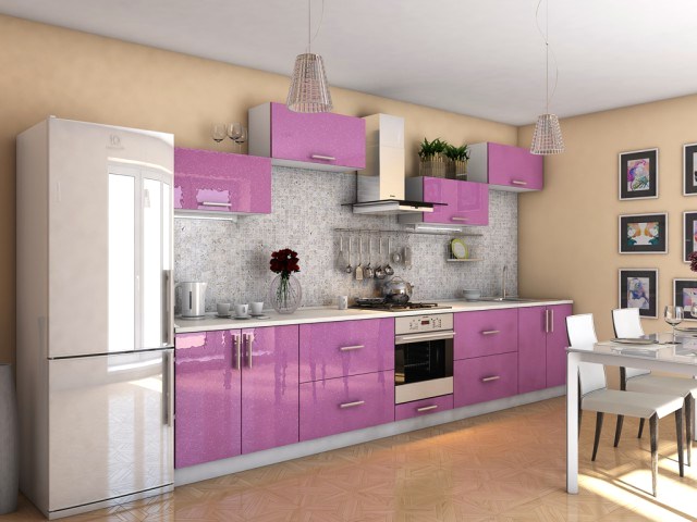 Кухня Гламур розовая прямая