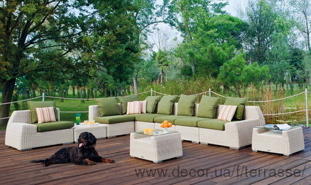 Модульный диван из синтетического плетения для сада, террасы