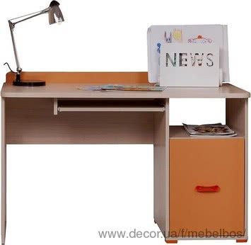 система Bilo стол письменный 1d/120 дуб молочный / оранжевый.