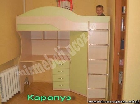 Детская кровать чердак со столом и шкафом снизу Карапуз